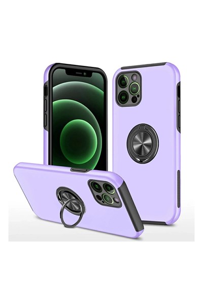 Mey İthalat®  iPhone 12 Pro Kılıf Elit Yüzüklü Kapak - Mor