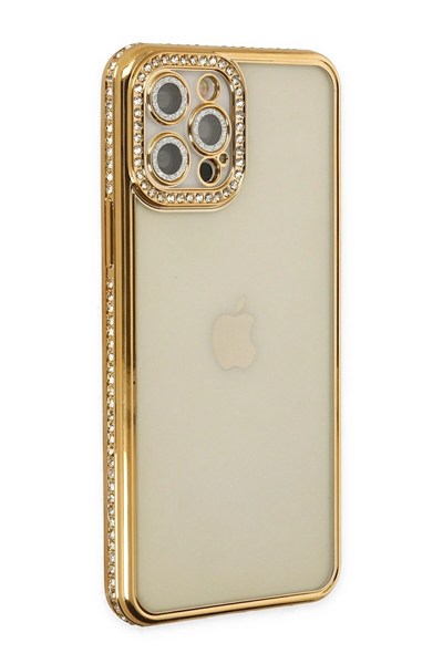 Mey İthalat®  iPhone 12 Pro Kılıf Joke Taşlı Silikon - Gold