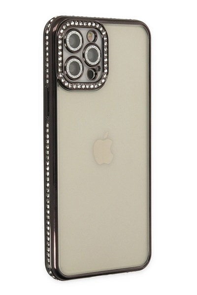 Mey İthalat®  iPhone 12 Pro Kılıf Joke Taşlı Silikon - Siyah