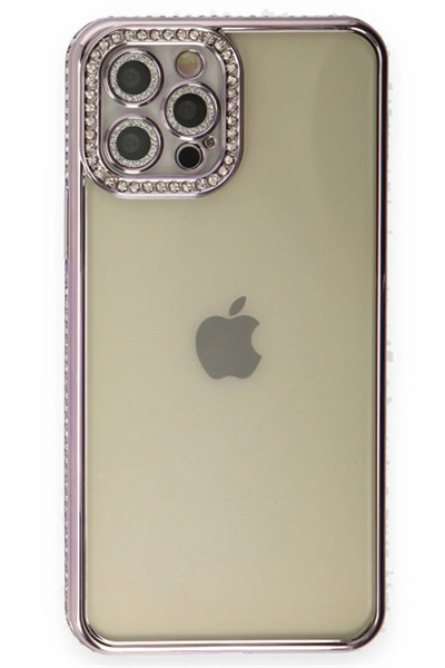 Mey İthalat®  iPhone 12 Pro Kılıf Joke Taşlı Silikon - Mor