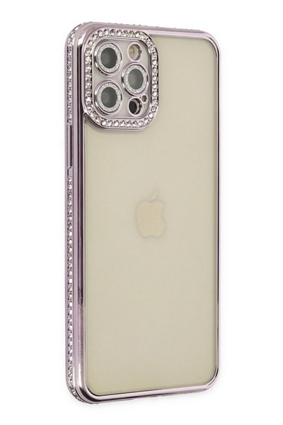 Mey İthalat®  iPhone 12 Pro Kılıf Joke Taşlı Silikon - Mor
