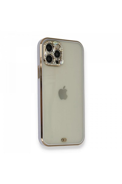 Mey İthalat®  iPhone 12 Pro Kılıf Liva Taşlı Silikon - Mor