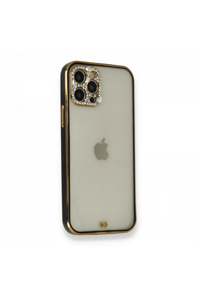 Mey İthalat®  iPhone 12 Pro Kılıf Liva Taşlı Silikon - Siyah