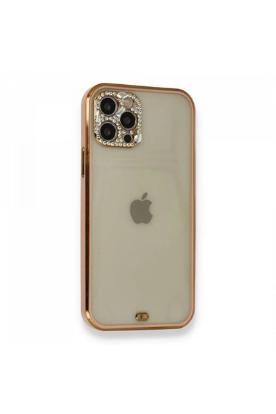 Mey İthalat®  iPhone 12 Pro Kılıf Liva Taşlı Silikon - Pembe