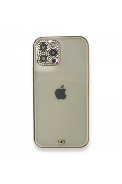 Mey İthalat®  iPhone 12 Pro Kılıf Liva Taşlı Silikon - Beyaz