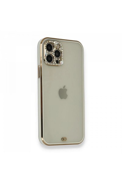 Mey İthalat®  iPhone 12 Pro Kılıf Liva Taşlı Silikon - Beyaz