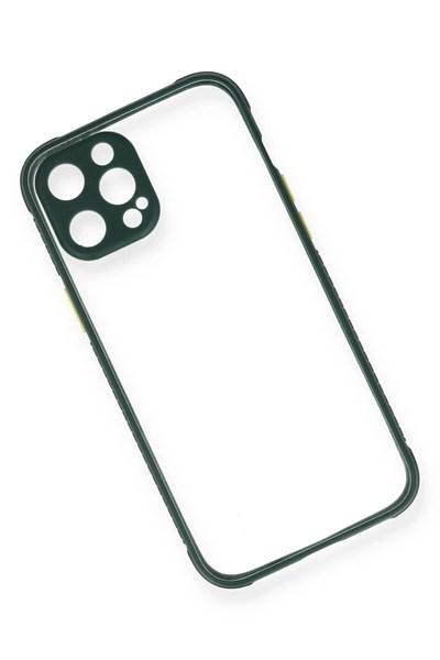 Mey İthalat®  iPhone 12 Pro Kılıf Miami Şeffaf Silikon - Koyu Yeşil