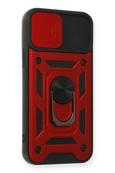 Mey İthalat®  iPhone 12 Pro Kılıf Pars Lens Yüzüklü Silikon - Kırmızı