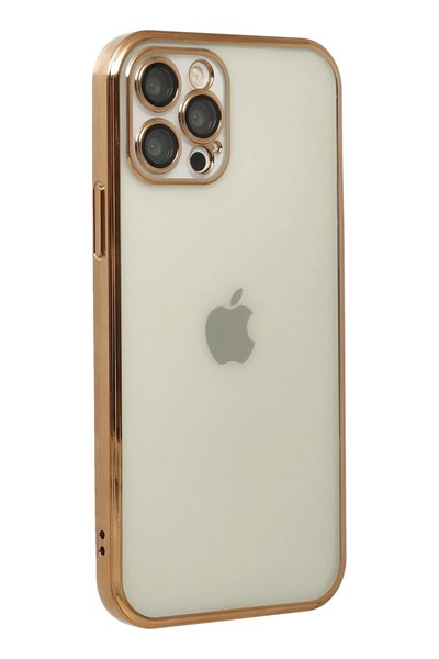 Mey İthalat®  iPhone 12 Pro Max Kılıf  Lensli Silikon - Gold