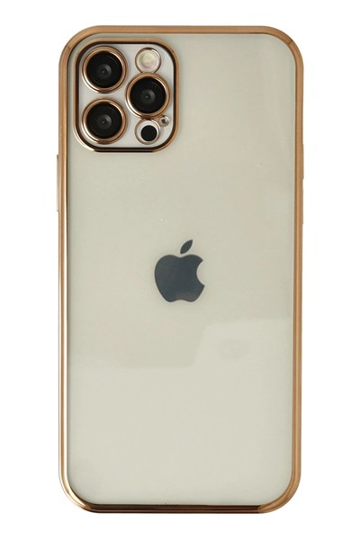 Mey İthalat®  iPhone 12 Pro Max Kılıf  Lensli Silikon - Gold