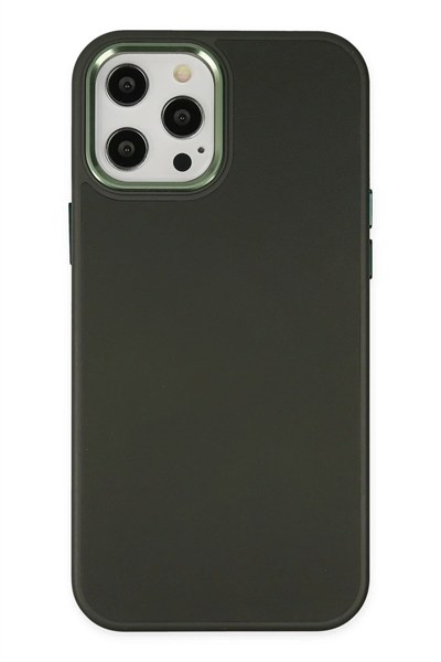 Mey İthalat®  iPhone 12 Pro Max Kılıf Asya Deri Silikon - Koyu Yeşil
