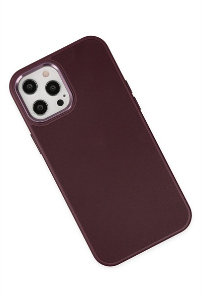 Mey İthalat®  iPhone 12 Pro Max Kılıf Asya Deri Silikon - Mürdüm