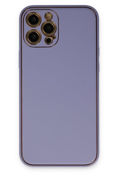 Mey İthalat®  iPhone 12 Pro Max Kılıf Coco Deri Silikon Kapak - Açık Lila