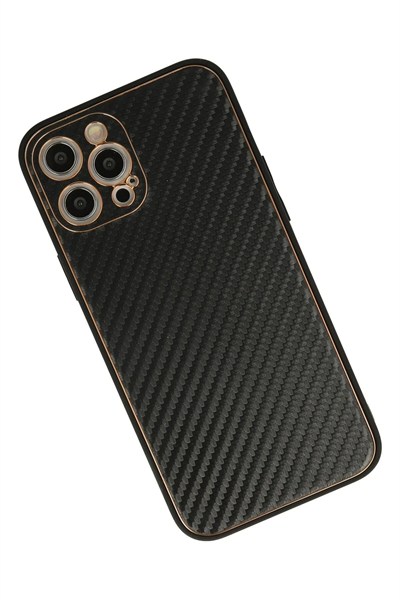 Mey İthalat®  iPhone 12 Pro Max Kılıf Coco Karbon Silikon - Siyah