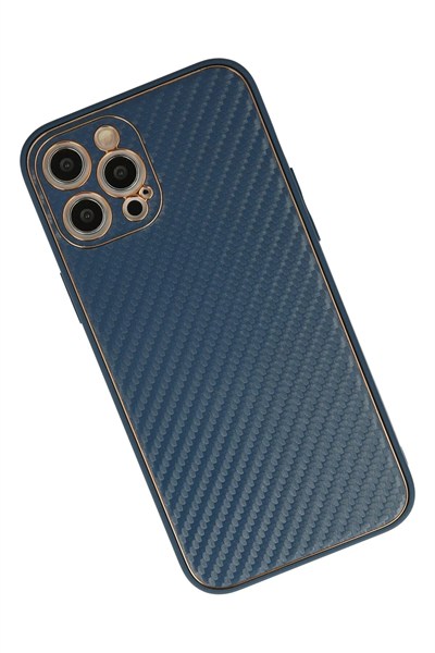 Mey İthalat®  iPhone 12 Pro Max Kılıf Coco Karbon Silikon - Mavi