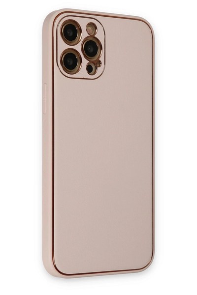 Mey İthalat®  iPhone 12 Pro Max Kılıf Coco Deri Silikon Kapak - Pudra