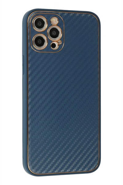 Mey İthalat®  iPhone 12 Pro Max Kılıf Coco Karbon Silikon - Mavi