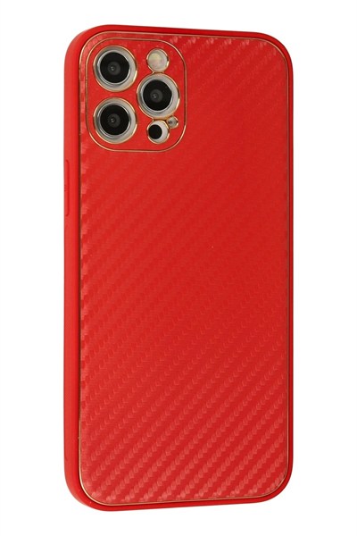Mey İthalat®  iPhone 12 Pro Max Kılıf Coco Karbon Silikon - Kırmızı