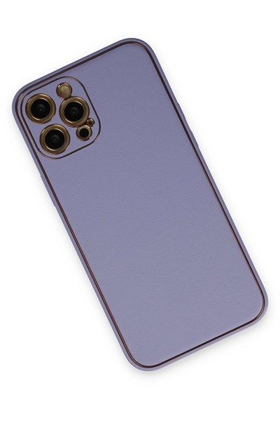 Mey İthalat®  iPhone 12 Pro Max Kılıf Coco Deri Silikon Kapak - Açık Lila