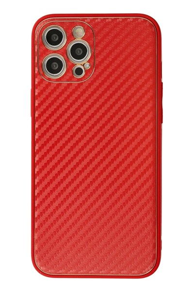 Mey İthalat®  iPhone 12 Pro Max Kılıf Coco Karbon Silikon - Kırmızı