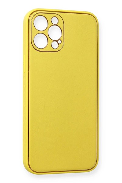 Mey İthalat®  iPhone 12 Pro Max Kılıf Coco Deri Silikon Kapak - Sarı