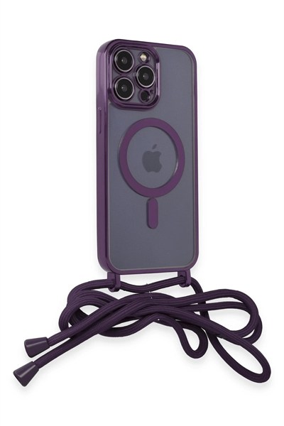 Mey İthalat®  iPhone 12 Pro Max Kılıf Divo Lazer Askılı Magsafe Kapak - Derin Mor