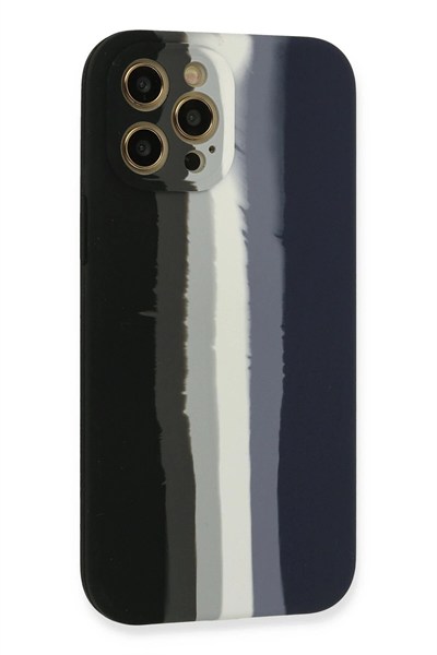 Mey İthalat®  iPhone 12 Pro Max Kılıf Ebruli Lansman Silikon - Siyah-Lacivert
