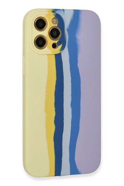 Mey İthalat®  iPhone 12 Pro Max Kılıf Ebruli Lansman Silikon - Sarı-Lila