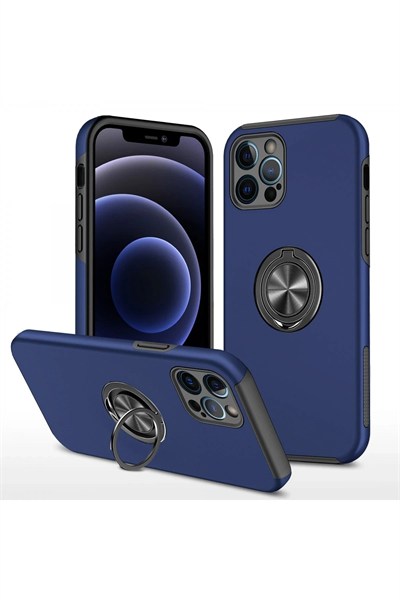 Mey İthalat®  iPhone 12 Pro Max Kılıf Elit Yüzüklü Kapak - Lacivert