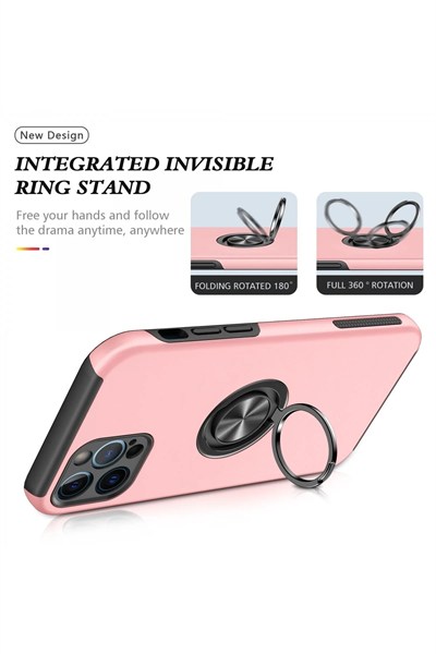 Mey İthalat®  iPhone 12 Pro Max Kılıf Elit Yüzüklü Kapak - Pembe