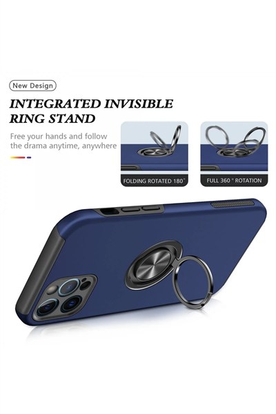 Mey İthalat®  iPhone 12 Pro Max Kılıf Elit Yüzüklü Kapak - Lacivert