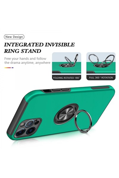 Mey İthalat®  iPhone 12 Pro Max Kılıf Elit Yüzüklü Kapak - Yeşil