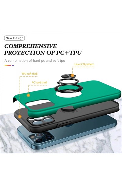 Mey İthalat®  iPhone 12 Pro Max Kılıf Elit Yüzüklü Kapak - Yeşil