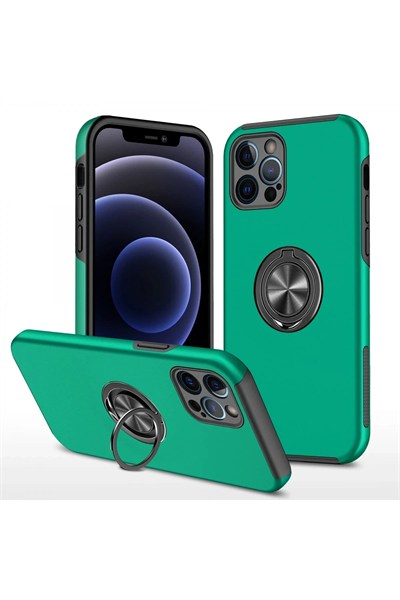 Mey İthalat®  iPhone 12 Pro Max Kılıf Elit Yüzüklü Kapak - Yeşil