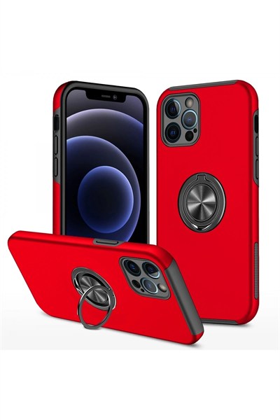 Mey İthalat®  iPhone 12 Pro Max Kılıf Elit Yüzüklü Kapak - Kırmızı
