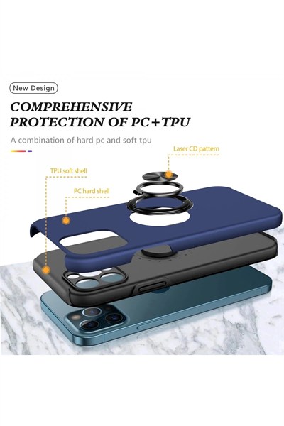 Mey İthalat®  iPhone 12 Pro Max Kılıf Elit Yüzüklü Kapak - Lacivert