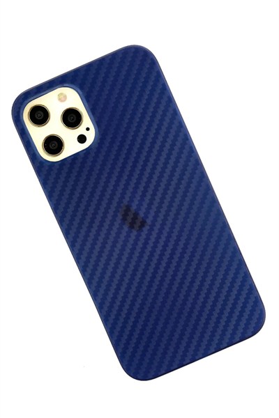 Mey İthalat®  iPhone 12 Pro Max Kılıf Karbon PP Silikon - Mavi