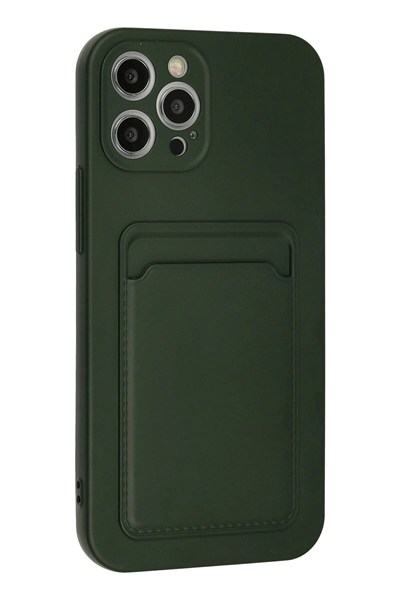 Mey İthalat®  iPhone 12 Pro Max Kılıf Kelvin Kartvizitli Silikon - Koyu Yeşil
