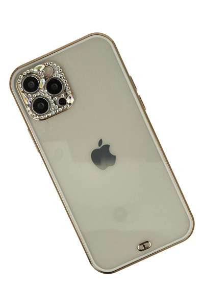 Mey İthalat®  iPhone 12 Pro Max Kılıf Liva Taşlı Silikon - Beyaz