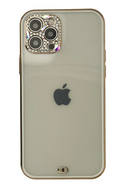 Mey İthalat®  iPhone 12 Pro Max Kılıf Liva Taşlı Silikon - Beyaz
