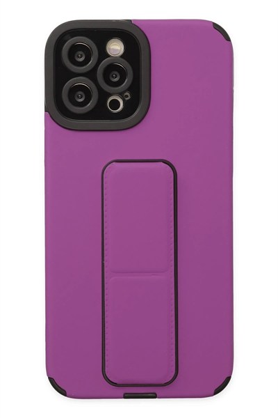 Mey İthalat®  iPhone 12 Pro Max Kılıf Mega Standlı Silikon - Mor