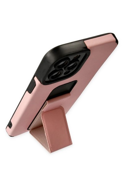 Mey İthalat®  iPhone 12 Pro Max Kılıf Mega Standlı Silikon - Pudra