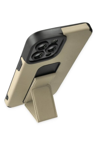 Mey İthalat®  iPhone 12 Pro Max Kılıf Mega Standlı Silikon - Gold