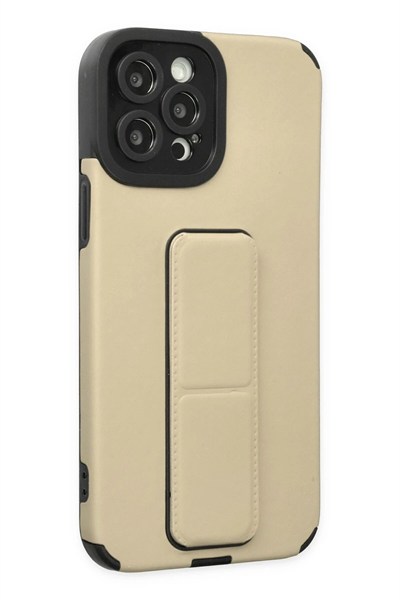 Mey İthalat®  iPhone 12 Pro Max Kılıf Mega Standlı Silikon - Gold