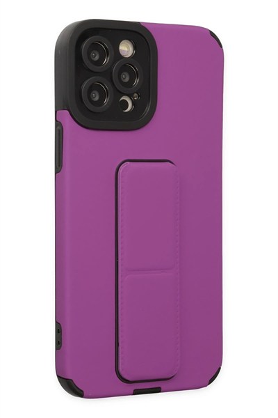 Mey İthalat®  iPhone 12 Pro Max Kılıf Mega Standlı Silikon - Mor