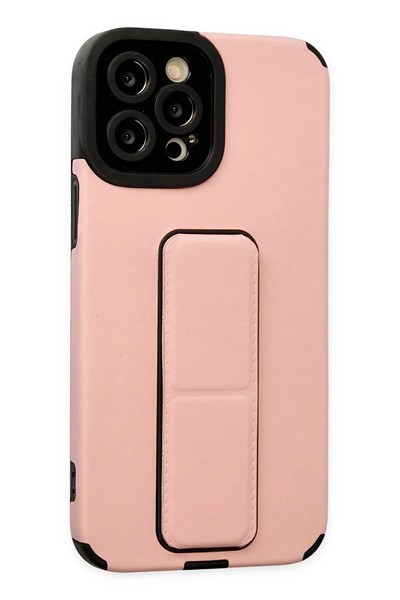 Mey İthalat®  iPhone 12 Pro Max Kılıf Mega Standlı Silikon - Pudra