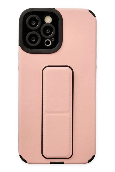 Mey İthalat®  iPhone 12 Pro Max Kılıf Mega Standlı Silikon - Pudra
