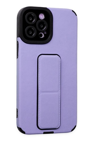 Mey İthalat®  iPhone 12 Pro Max Kılıf Mega Standlı Silikon - Lila