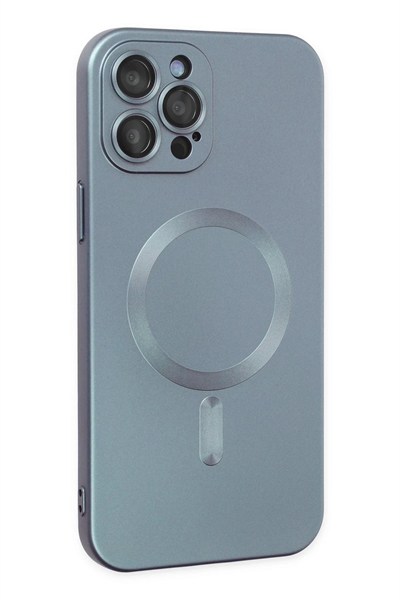Mey İthalat®  iPhone 12 Pro Max Kılıf Moshi Lens Magneticsafe Silikon - Sierra Blue
