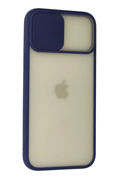 Mey İthalat®  iPhone 12 Pro Max Kılıf Palm Buzlu Kamera Sürgülü Silikon - Lacivert